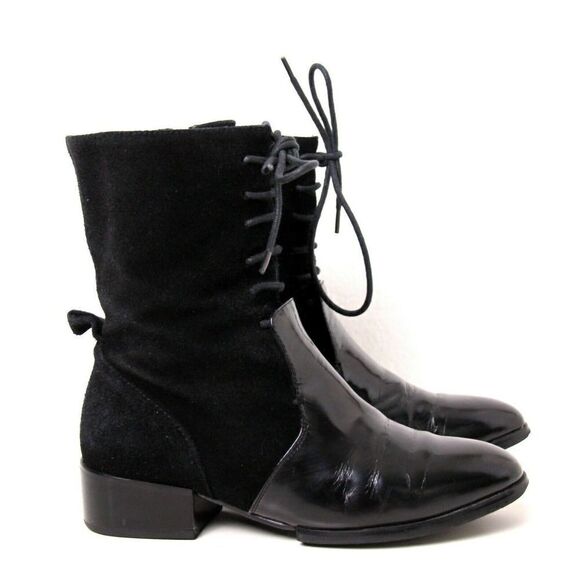 ALEXANDER WANG LACE UP BLACK GENUINE SUEDE LEATHER LOW HEEL ANKLE BOOTS SHOES 36 - Picture 3 of 12